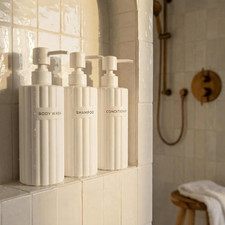 Stylish Shampoo  Conditioner Dispenser Set of 3 - Fluted 19Oz Bottles