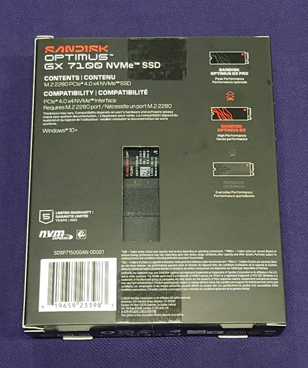 SanDisk 2280mm Optimus GX 500GB M.2 NVMe Gen 4.0 SSD SDSP71500GAN