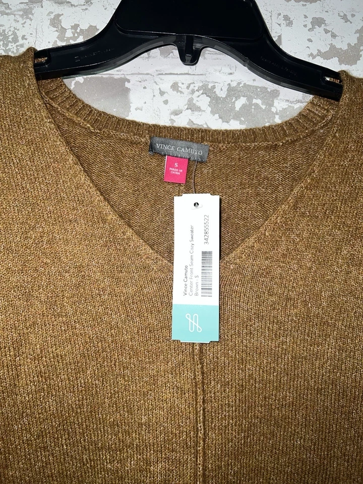 ¡NUEVO CON ETIQUETAS! Acogedor Suéter Vince Camuto Costura Frontal Central - Marrón Talla PEQUEÑA Foto 2 de 4