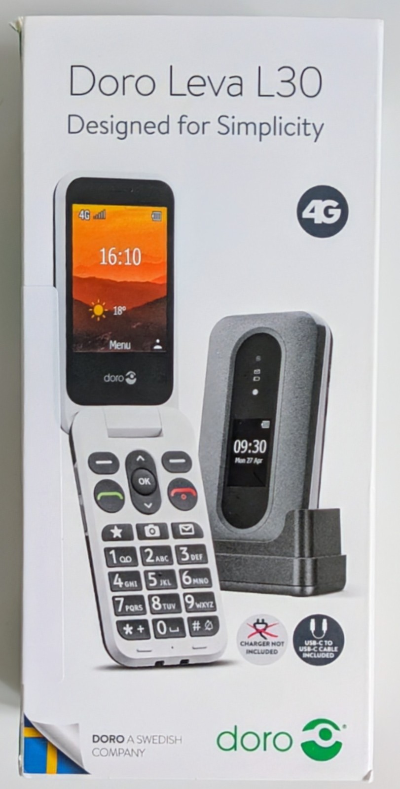 Sealed Box Doro Leva L30 Seniors Mobile phone. 4G Vodaphone HAC & GPS Assistance