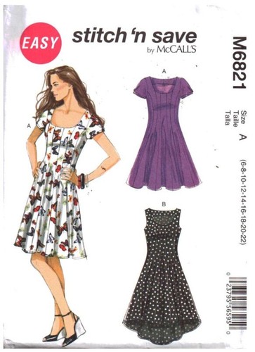McCall's Stitch 'n Save Sew Pattern M6821 Misses Flared Dress Sizes 6-22 Uncut