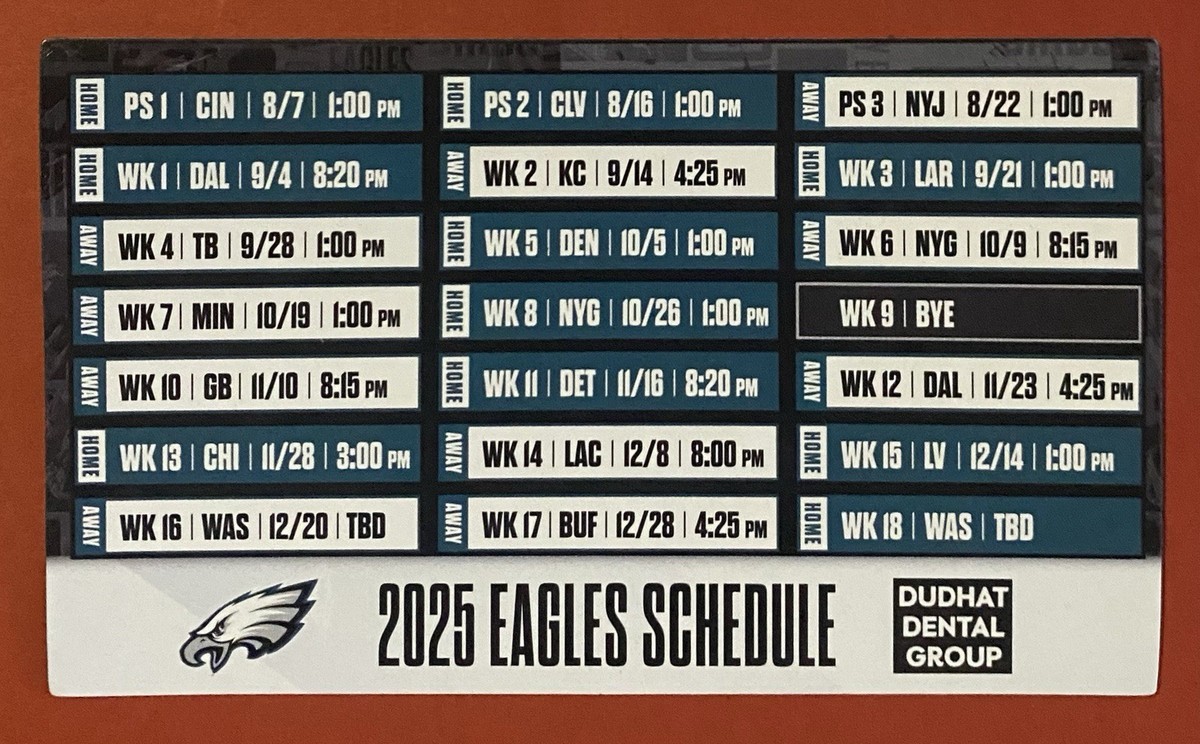 2025 PHILADELPHIA EAGLES Schedule 🏈 NFL Football Sked COOL MAGNET