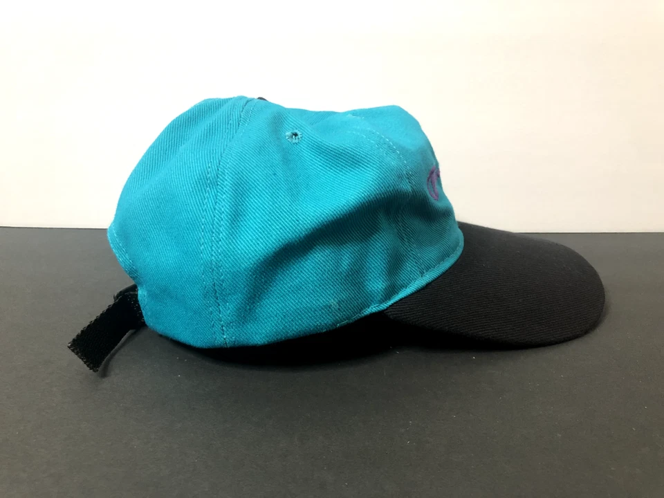 Sombrero Campeón Vintage Años 90 Hecho en EE. UU. Teal Script Correa Trasera Largo Bill Hornets Foto 4 de 4