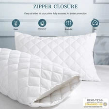 2-4 Zipper Waterproof Pillow Protector Case Covers Standard/Queen and King White
