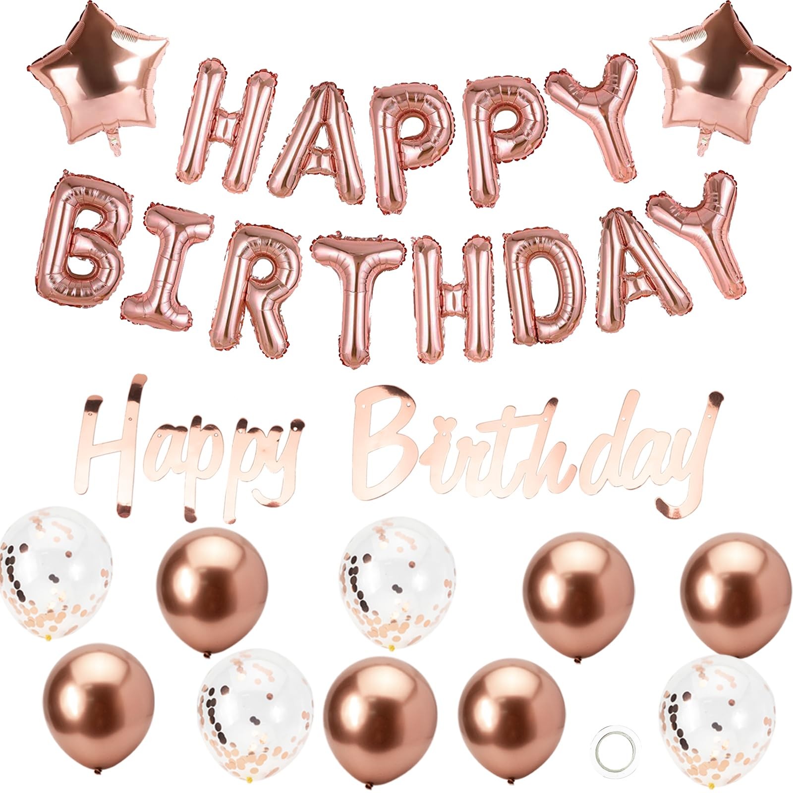 Rose Gold Happy Birthday Balloons Banner Medium,