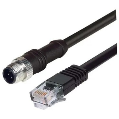 1PK L-COM M12RJ454D-3 Network Cable Assembly, Cat 5E, RJ45, Black, D Coded,