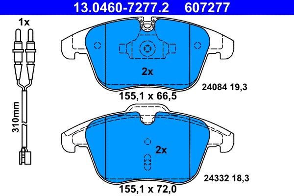 13.0460-7277.2 ATE Brake Pad Set, Disc Brake for Peugeot