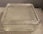 Vintage Federal Glass  Ribbed Clear Glass Refrigerator Square Dish w/ Lid 8.5"