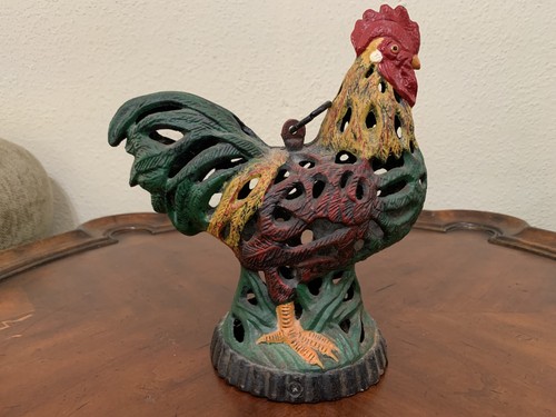 Vintage Cast Iron Rooster Lantern Candle Holder Stand/Hang Yard Decor Upper Deck