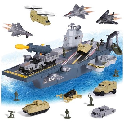 Military Aircraft Carrier Set with 10 Vehicles