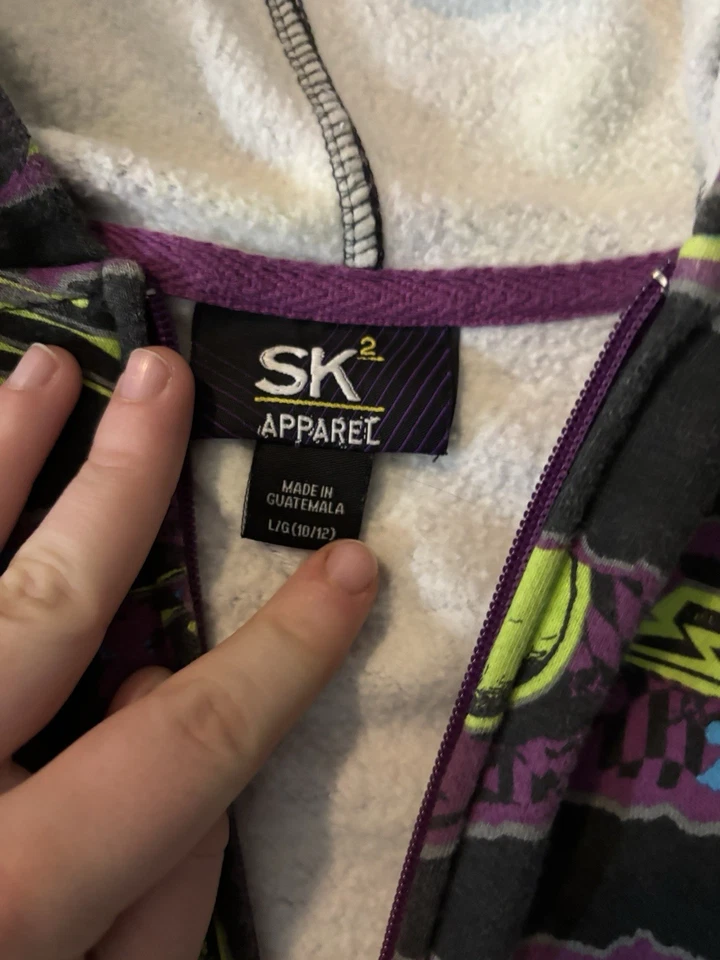 Зеленая и фиолетовая толстовка с капюшоном с черепом подходит для женщин Small/Xs Grunge Y2K Scene - Изображение 4 из 4