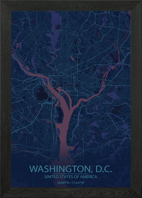 Washington DC USA Blaue Karte Gerahmtes Wandbild Poster Leinwanddruck Bild