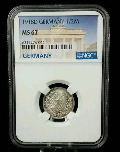 1918-D GEM BU MS67 Germany German 1/2 Mark - NGC
