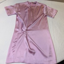 ZARA Pink Satin Twist Front Dress Size XS Short Sleeve Zip Back
