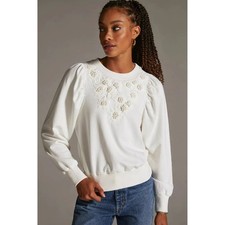 By Anthropologie Embroidered Sweatshirt Top Floral Long Sleeve Cotton S 285599