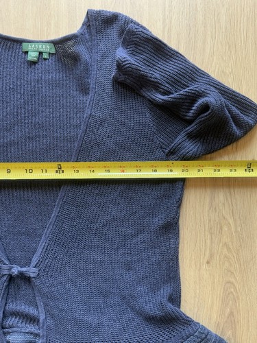 Lauren Ralph Lauren 100% Linen Peplum Cardigan Sweater Ruffle Blue Women’s Sz L - Picture 5 of 7