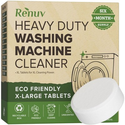 Renuv Heavy Duty Washing Machine Cleaner Descaler Tablets 6 XL Pack Front/Top Lo