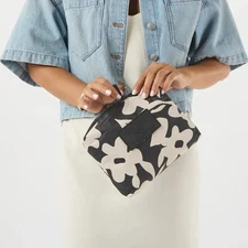 ALOHA Collection-SmallPouch: Sold Out online.Ivory flowers on black. Hawaii. New