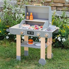 Wooden Kids Grill Playset   Realistic Play Barbecue Set with Grilling Tools an