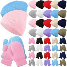 40 Pcs Toddlers Beanie Hat Stretch Mittens Set Includes Warm Soft Knitted Chu...