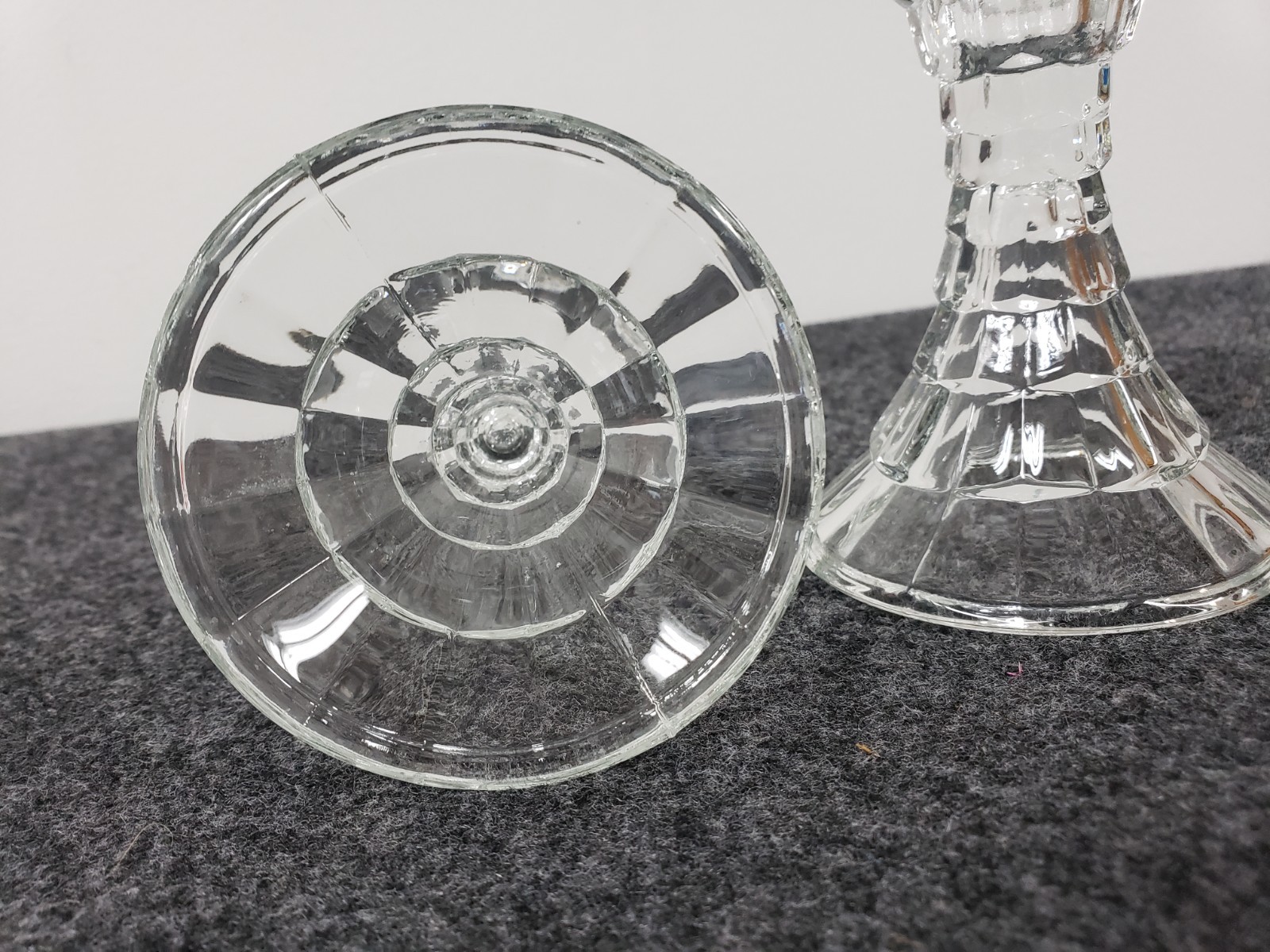 2 Vintage Homco Home Interiors Clear Glass Taper Candle Holders 4in  Lady Love