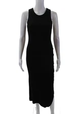 Michael Stars Womens Cotton Sleeveless Rouched Side Slit Maxi Dress Black Size S