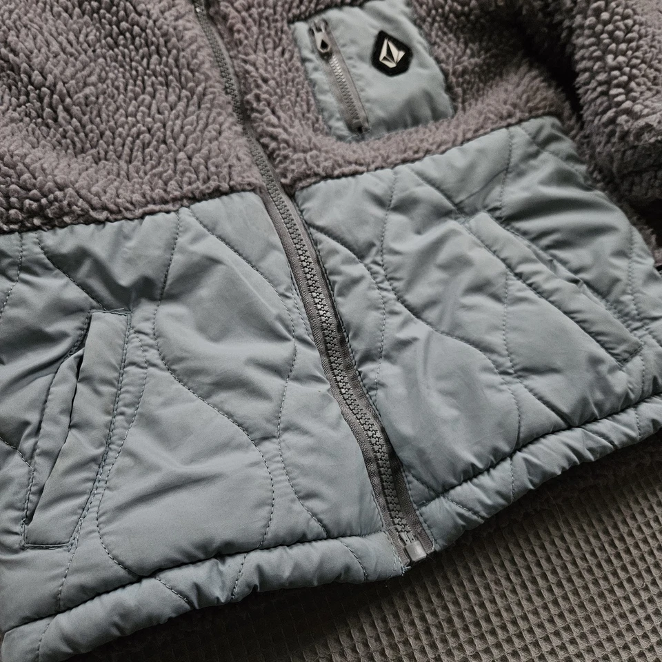 Casaco Volcom 4T masculino cinza azul com capuz com zíper primavera outono ursinho de pelúcia - Imagem 4 de 4