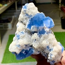 492G Rare transparent bluegreen Calcite CubicFluorite Mineral crystal sample