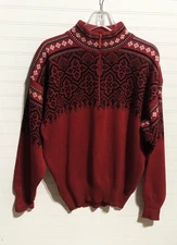 VTG Meister 1/4 Zip Red High Neck Fair Isles Nordic Wool Blend Ski Sweater Men L