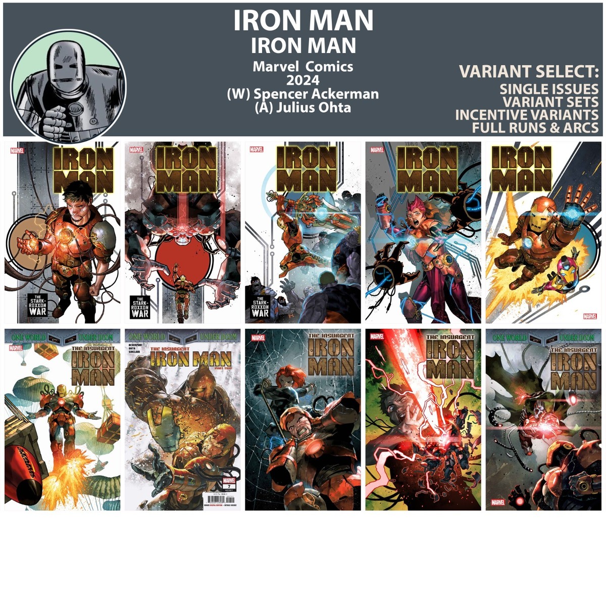 Iron Man (2024) #1 2 3 4 5 6 7 8 9 10 Marvel Comics COVER SELECT