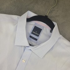 Daniel Hechter Paris Long Sleeve men Dress Shirt XL Blue White Stripe Pleat Cuff