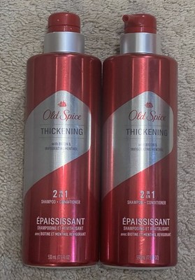 2 New Old Spice Hair Thickening Shampoo for Men Infused with Biotin 17.9 oz Each