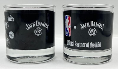 NBA Jack Daniels Whiskey Glasses Old No. 7 Set Of 2 - One w/ NBA Team Logos