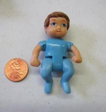 Dollhouse Brunette Baby Boy Doll In Blue Outfit 2.5" Tall For Loving Family