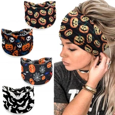 Tailaimei 4 Pcs Halloween Headbands for Women, Wide Turban Dress up Costume Head