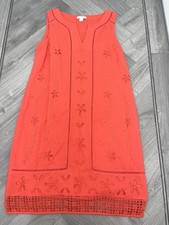 MONSOON sleeveless dress womens 10-12 coral embriodery anglais summer cotton