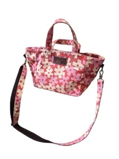 MAIKA Red Pink Flower Print Canvas mini Tote Bag Canvas shoulder strap