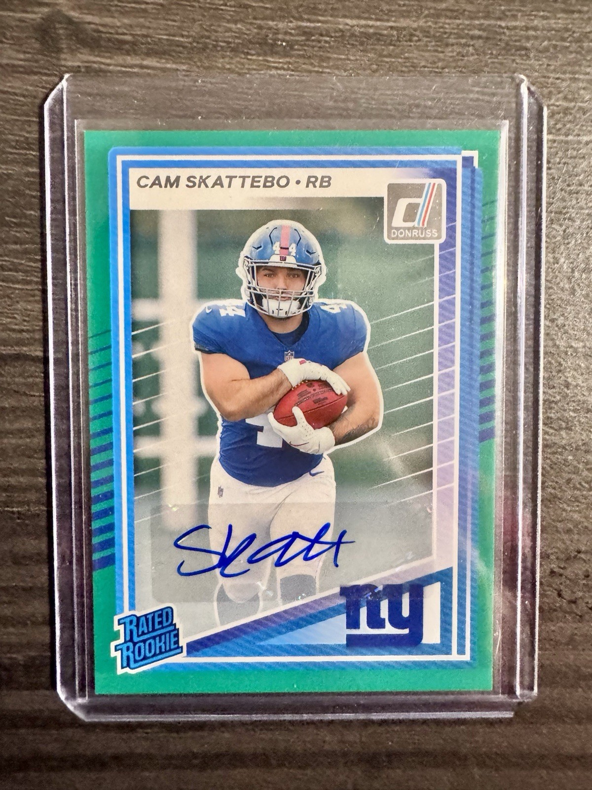 2025 Donruss Cam Skattebo #302 Green Press Proof Rated Rookie Auto Giants RC