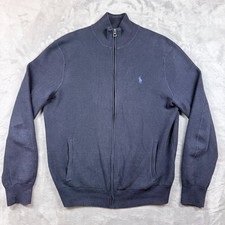 Polo Ralph Lauren Textured Full-Zip Sweater pima Cotton Navy Blue SZ M