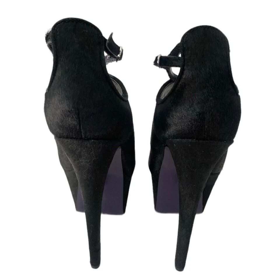 London Trash Candy Black Leather Fur Stiletto Platform Heels US 8 - Image 3 of 4