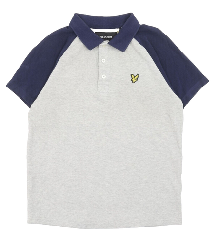 LYLE & SCOTT | Mens Short Sleeve Grey Navy Blue Polo Shirt | Size Small