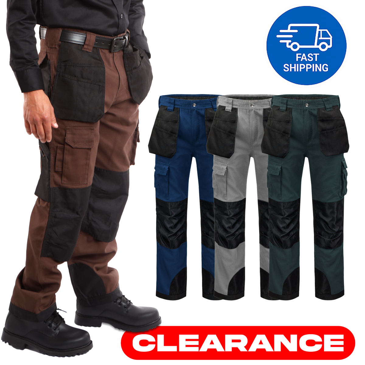 Men's Cargo Work Pants 12 Pockets Reinforced Knees, Utility