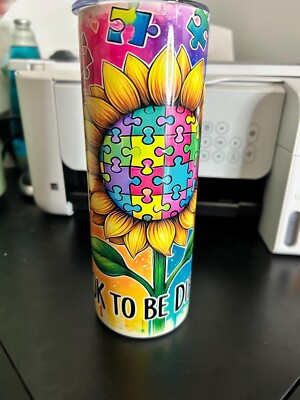 Its Ok to Be Different Autism 20 oz Skinny Tumbler with Straw, Multicolored, 