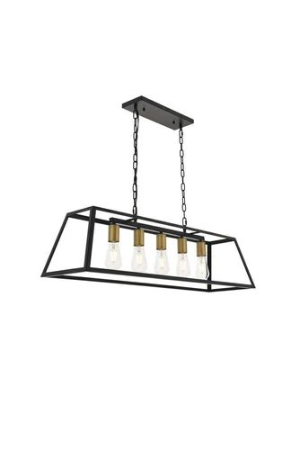 Chandelier Brass and Black Farmhouse Ceiling Light Fixtures Dining Room Kitchen - Picture 8 of 12