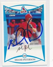 Shane Peterson St. Louis Cardinals Autographed 2008 Bowman 1st Card #BDPP33