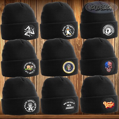 Patch Beechfield USA Sicily Apres Ski Beanie Mens Womens Knit Hat Cap