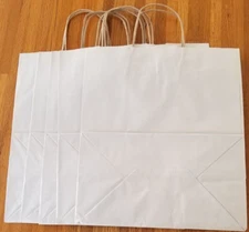 5 NEW White Paper Bags Small Business Gift Bags with Handles Party Shopping