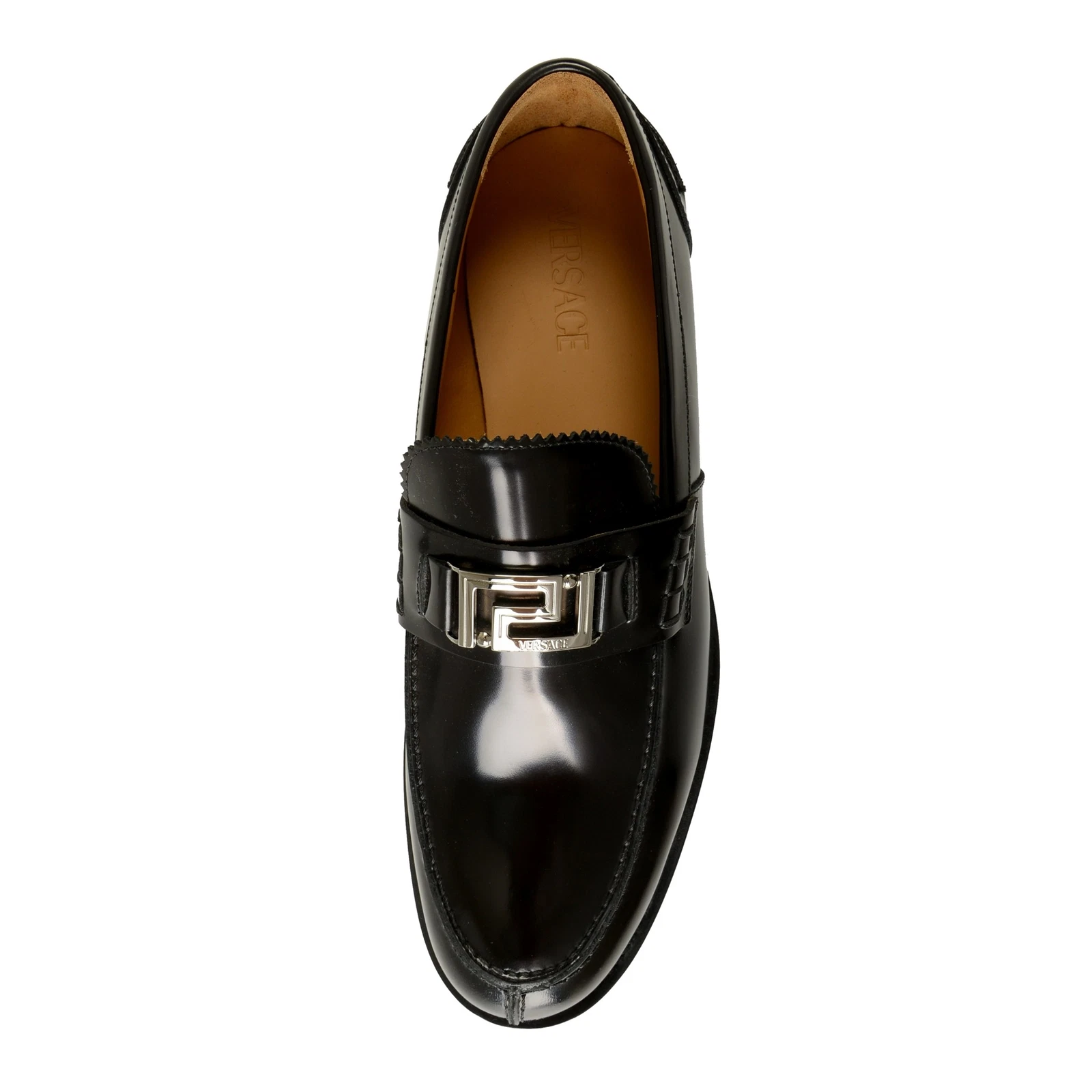 Scarpe mocassini Versace uomo argento logo nero 100% pelle US 7 IT 40