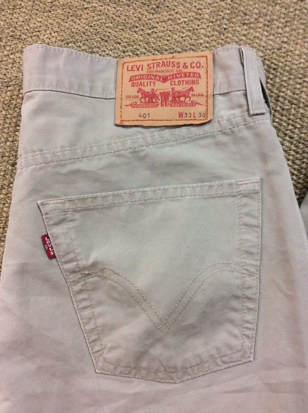 Mens LEVI STRAUSS 401 W33 L30 Stone Beige Canvas Jeans Good Condition | eBay