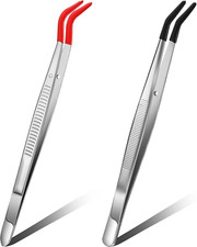 2 Pieces Tweezers Curved Bent Tip Tweezers with Rubber Silicone Tips PVC Coated